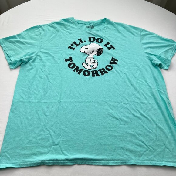 Peanuts Snoopy Hybrid "Ill Do It Tomorrow" Graphic T-Shirt 2XL Teal Short Sleeve - Picture 3 of 7